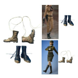 Maxbell 1:6 Scale Miniature Lace up Boot Low Heel Boots for 12'' Female Dolls Figure Desert Green