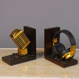 Maxbell Bookends Tabletop Unique Microphone Headset Shape for Desk Coffee Table