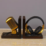 Maxbell Bookends Tabletop Unique Microphone Headset Shape for Desk Coffee Table