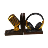 Maxbell Bookends Tabletop Unique Microphone Headset Shape for Desk Coffee Table