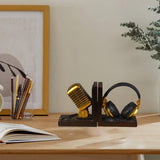 Maxbell Bookends Tabletop Unique Microphone Headset Shape for Desk Coffee Table