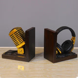 Maxbell Bookends Tabletop Unique Microphone Headset Shape for Desk Coffee Table