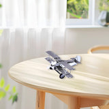 Maxbell Metal Airplane Model Decor Aircraft Glider Biplane for Entrance Home Desktop M Silver