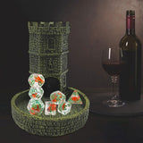 Maxbell Castle Dice Tower with Tray Wall Carving Dice Rolling Tray for Birthday Gift Yellow Green