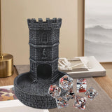 Maxbell Castle Dice Tower with Tray Wall Carving Dice Rolling Tray for Birthday Gift Grey Black