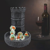 Maxbell Castle Dice Tower with Tray Wall Carving Dice Rolling Tray for Birthday Gift Grey Black