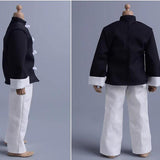 Maxbell 3Pcs 1/12 Scale Coat and Pants Vest Costume for 6 inch Figures Body Dress up Black White Set