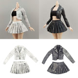 Maxbell 1:6 Short Jacket Pleated Skirt Set Trendy Soft Lightweight for Action Figure White Black