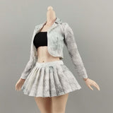 Maxbell 1:6 Short Jacket Pleated Skirt Set Trendy Soft Lightweight for Action Figure White Black