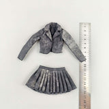 Maxbell 1:6 Short Jacket Pleated Skirt Set Trendy Soft Lightweight for Action Figure Black Gray