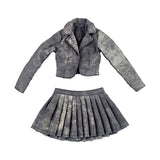 Maxbell 1:6 Short Jacket Pleated Skirt Set Trendy Soft Lightweight for Action Figure Black Gray
