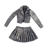 Maxbell 1:6 Short Jacket Pleated Skirt Set Trendy Soft Lightweight for Action Figure Black Gray