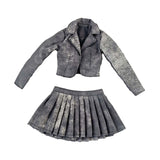 Maxbell 1:6 Short Jacket Pleated Skirt Set Trendy Soft Lightweight for Action Figure Black Gray