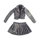 Maxbell 1:6 Short Jacket Pleated Skirt Set Trendy Soft Lightweight for Action Figure Black Gray