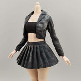 Maxbell 1:6 Short Jacket Pleated Skirt Set Trendy Soft Lightweight for Action Figure Black Gray