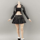 Maxbell 1:6 Short Jacket Pleated Skirt Set Trendy Soft Lightweight for Action Figure Black Gray