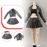 Maxbell 1:6 Short Jacket Pleated Skirt Set Trendy Soft Lightweight for Action Figure Black Gray