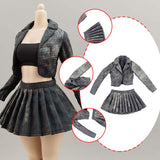 Maxbell 1:6 Short Jacket Pleated Skirt Set Trendy Soft Lightweight for Action Figure Black Gray