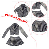 Maxbell 1:6 Short Jacket Pleated Skirt Set Trendy Soft Lightweight for Action Figure Black Gray