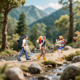 Maxbell 1/64 Scale Miniature Figures Outdoor Hiking Decoration Micro Landscape Decor 3pcs