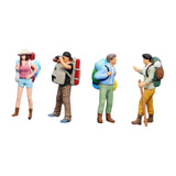 Maxbell 1/64 Scale Miniature Figures Outdoor Hiking Decoration Micro Landscape Decor 4pcs