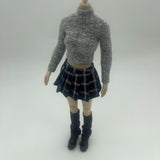 Maxbell 1/6 Scale Figure Long Sleeve Sweater and Plaid Skirt for 12'' Action Figures