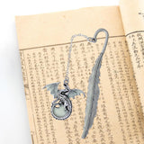 Maxbell Vintage Feather Dragon Metal Bookmark Fantasy for Women Men Book Lovers Gift ancient argent