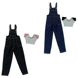 Maxbell 1:6 Short Sleeve Bib Overalls Suit Cloth for 12 inch Figures Body Doll Model black pants
