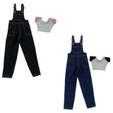Maxbell 1:6 Short Sleeve Bib Overalls Suit Cloth for 12 inch Figures Body Doll Model black pants