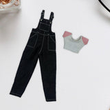 Maxbell 1:6 Short Sleeve Bib Overalls Suit Cloth for 12 inch Figures Body Doll Model black pants