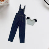 Maxbell 1:6 Short Sleeve Bib Overalls Suit Cloth for 12 inch Figures Body Doll Model dark blue pants