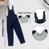 Maxbell 1:6 Short Sleeve Bib Overalls Suit Cloth for 12 inch Figures Body Doll Model dark blue pants