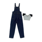 Maxbell 1:6 Short Sleeve Bib Overalls Suit Cloth for 12 inch Figures Body Doll Model dark blue pants