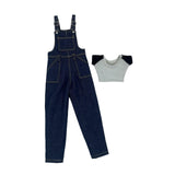 Maxbell 1:6 Short Sleeve Bib Overalls Suit Cloth for 12 inch Figures Body Doll Model dark blue pants