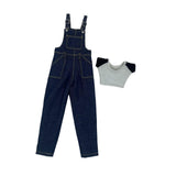 Maxbell 1:6 Short Sleeve Bib Overalls Suit Cloth for 12 inch Figures Body Doll Model dark blue pants