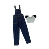 Maxbell 1:6 Short Sleeve Bib Overalls Suit Cloth for 12 inch Figures Body Doll Model dark blue pants