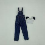 Maxbell 1:6 Short Sleeve Bib Overalls Suit Cloth for 12 inch Figures Body Doll Model dark blue pants