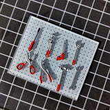 Maxbell 8Pcs 1/64 Car Garage Tools Set Mini for Architecture Model Car Repair Tools Red