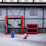 Maxbell 1/64 Diorama Garage Gantry Crane Scene Model Oil Drum Furniture Repair Tools Red Lift