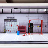 Maxbell 1/64 Diorama Garage Gantry Crane Scene Model Oil Drum Furniture Repair Tools Red Lift