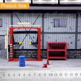 Maxbell 1/64 Diorama Garage Gantry Crane Scene Model Oil Drum Furniture Repair Tools Red Lift