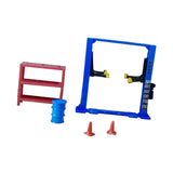 Maxbell 1/64 Diorama Garage Gantry Crane Scene Model Oil Drum Furniture Repair Tools Blue Car Lift
