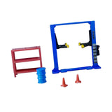 Maxbell 1/64 Diorama Garage Gantry Crane Scene Model Oil Drum Furniture Repair Tools Blue Car Lift