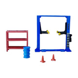 Maxbell 1/64 Diorama Garage Gantry Crane Scene Model Oil Drum Furniture Repair Tools Blue Car Lift