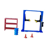 Maxbell 1/64 Diorama Garage Gantry Crane Scene Model Oil Drum Furniture Repair Tools Blue Car Lift