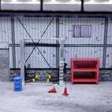 Maxbell 1/64 Diorama Garage Gantry Crane Scene Model Oil Drum Furniture Repair Tools Argent Lift