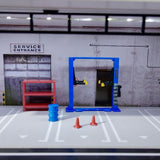 Maxbell 1/64 Diorama Garage Gantry Crane Scene Model Oil Drum Furniture Repair Tools Argent Lift