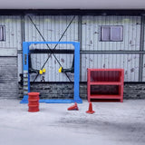 Maxbell 1/64 Diorama Garage Gantry Crane Scene Model Oil Drum Furniture Repair Tools Argent Lift