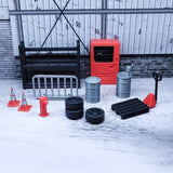 Maxbell 1/64 Scale Diorama Garage Accessories Simulation Oil Drums Auto Repair Tools