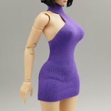 Maxbell 1:12 Women Dress Mini Doll Elastic Dress for 6inch Action Figure Accessories purple